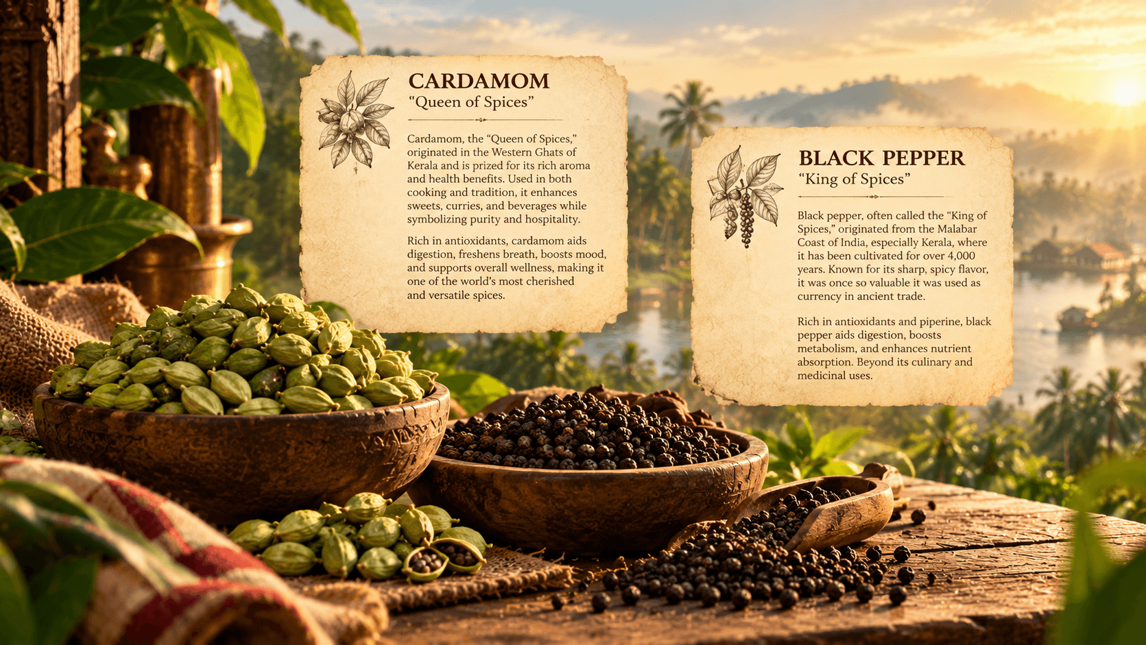 Kerala spice composition — Cardamom and Black Pepper